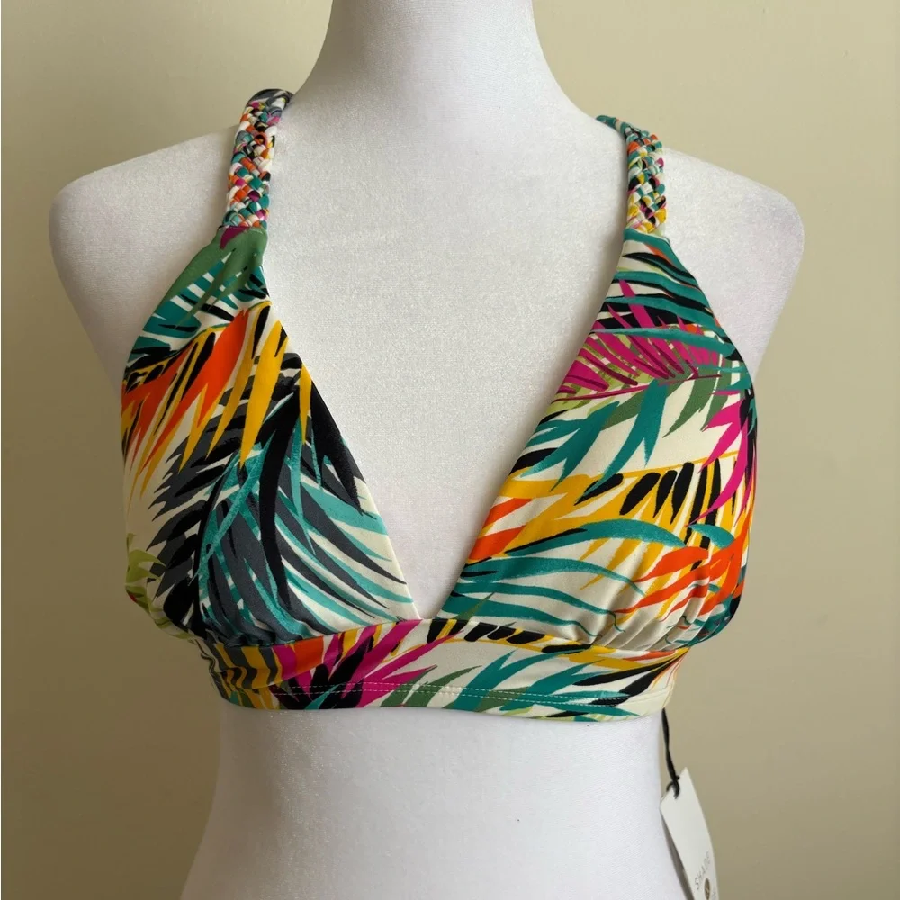 Small Shade & Shore Leaf Tropical Print Longline Bikini Top